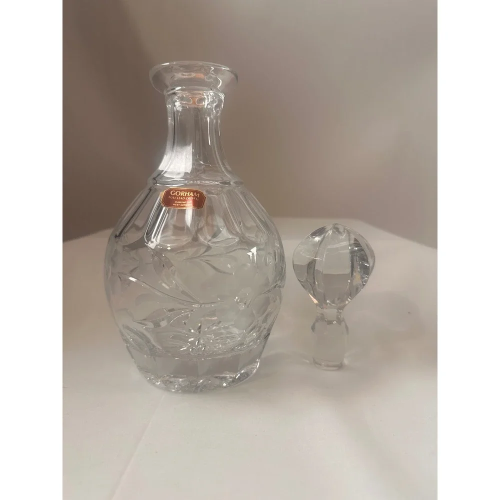 Gorham‎ Lead Crystal Whiskey Decanter Floral Diamond Cut WGermany 11 inch Clear